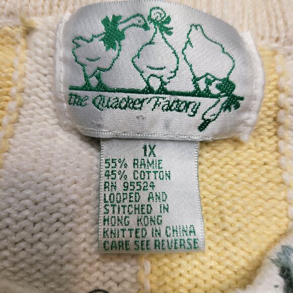 Vintage Quacker Factory Sweater Womens 1X Stripe Cardigan Embroidered 90s - Picture 2 of 9